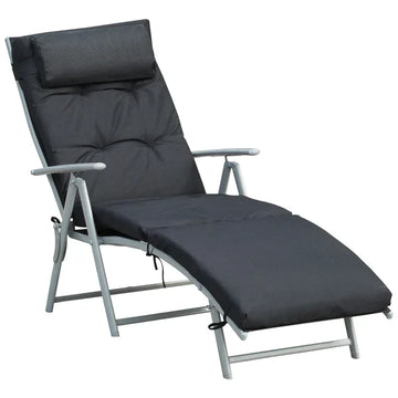 Tuinligstoel met kussen | Kleur: Zwart+Zilver | Afmetingen: 63.5x137x100.5 cm