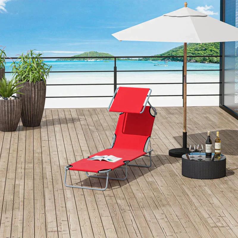 Sonnenliege mit Sonnendach - Klappliege | Farbe: Rot | Abmessungen: 58x187x36 cm