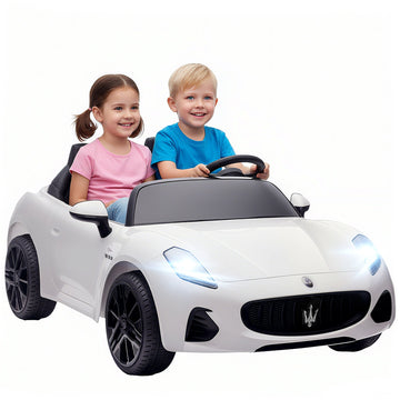 Maserati kinderauto - 2-zits, 12V, afstandsbediening | Kleur: Wit | Afmetingen: 72x120x50 cm