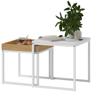 Koffietafelset 2-delig - Wit-bruin | Kleur: Wit-bruin | Afmetingen: 45x45x45/40x40x40 cm