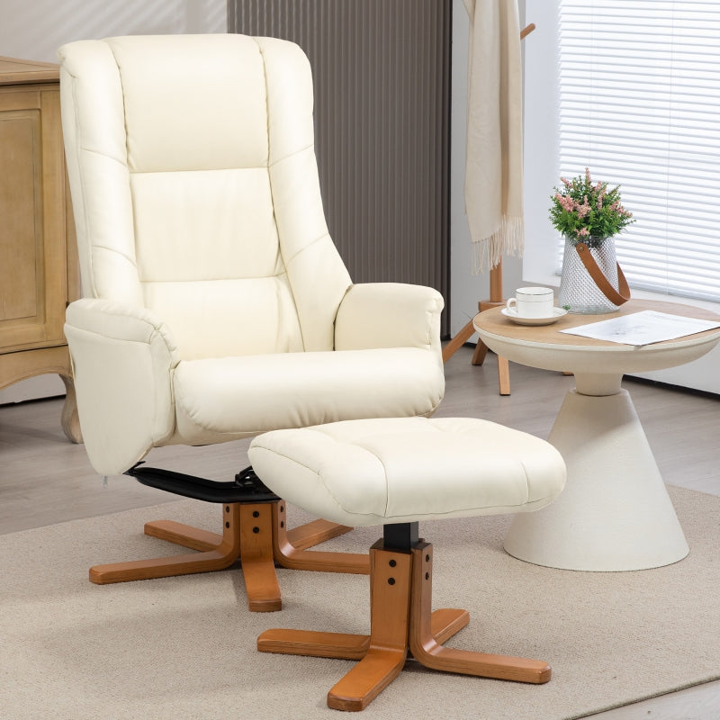 Relax-Sessel mit Hocker - Schaukelstuhl | Farbe: Cremeweiß | Abmessungen: 71x84x102 cm