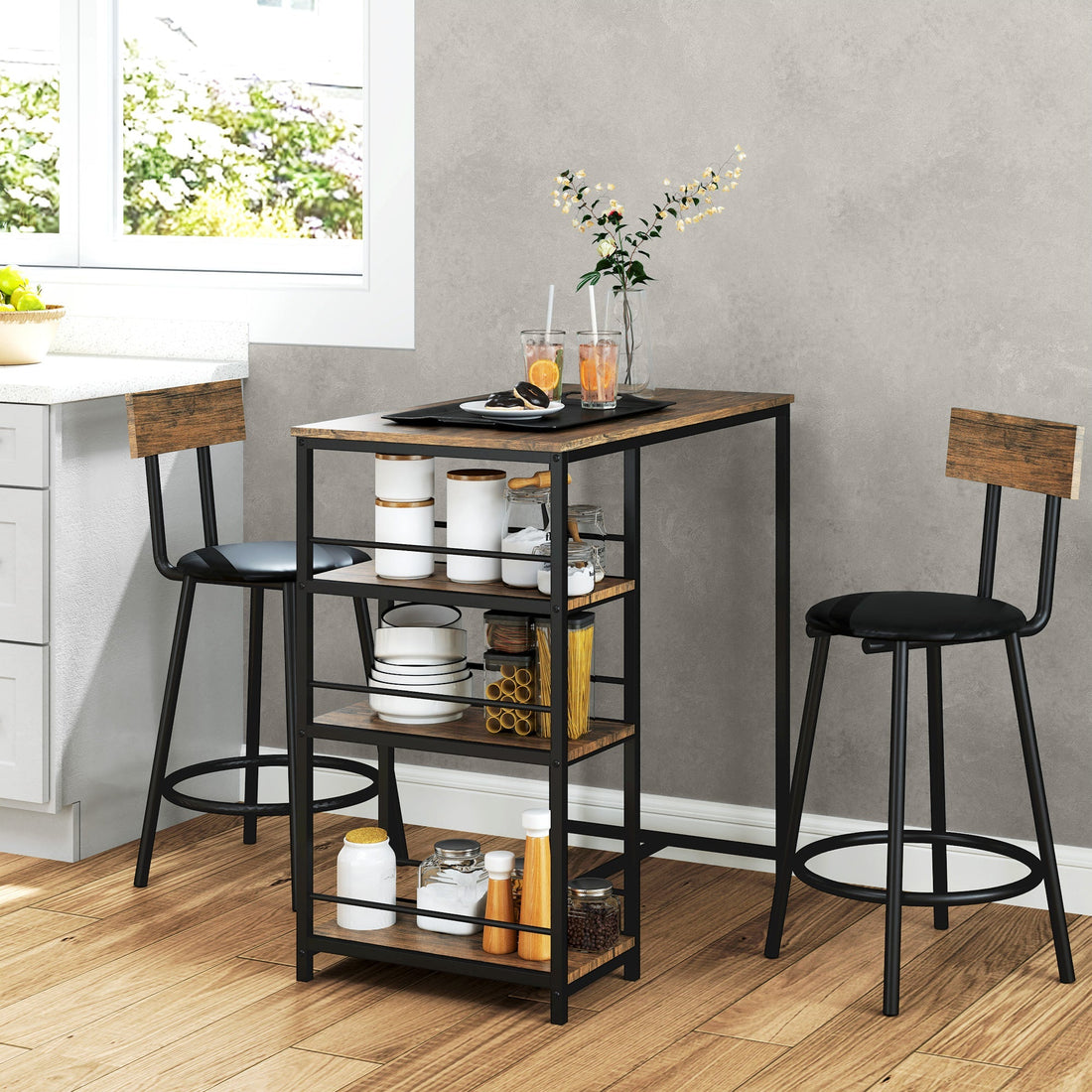3-delige eettafelset met bartafel en 2 stoelen | Kleur: Zwart | Afmetingen: 90x50x90.5 cm
