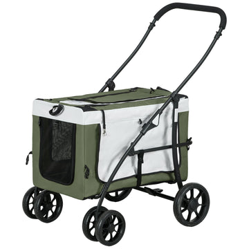 Hondenbuggy met uitneembare mand | Kleur: Groen, Wit | Afmetingen: 58x81x97.5 cm