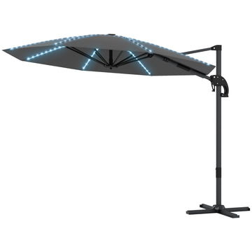Aluminium LED-zonneparasol met solarverlichting | Kleur: Grijs