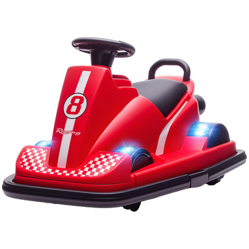 Kinderbumperauto met 360° stuurwiel en LED | Kleur: Rood | Afmetingen: 53x74x48 cm