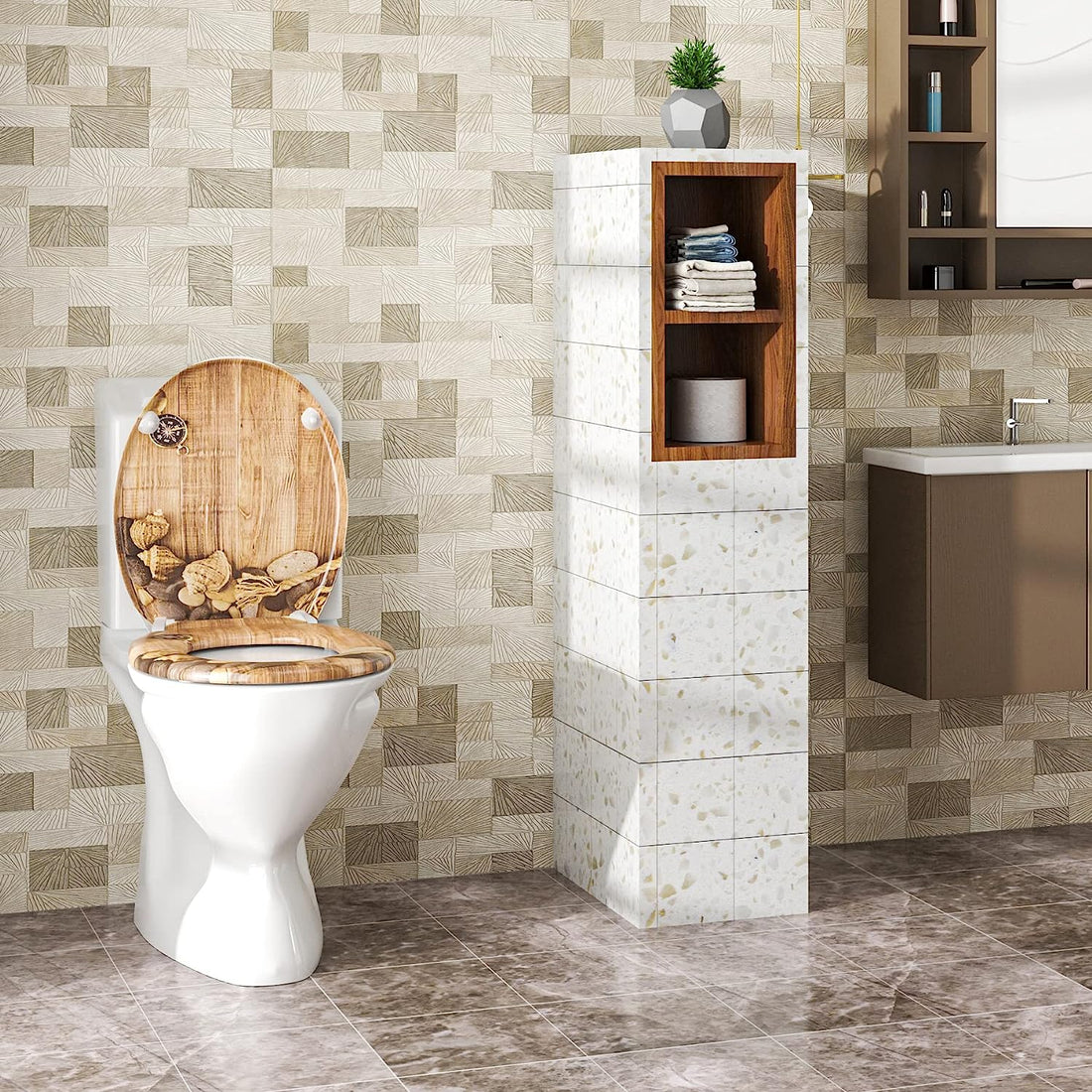 Duroplast WC-Sitz mit Absenkautomatik und maritimem Motiv | 37,1x45,5x1,8 cm