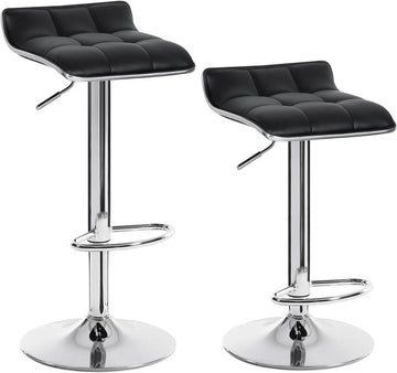 Set van 2 barhockers van kunstleer met chromen staal | Zwart | 38x40x64-86 cm