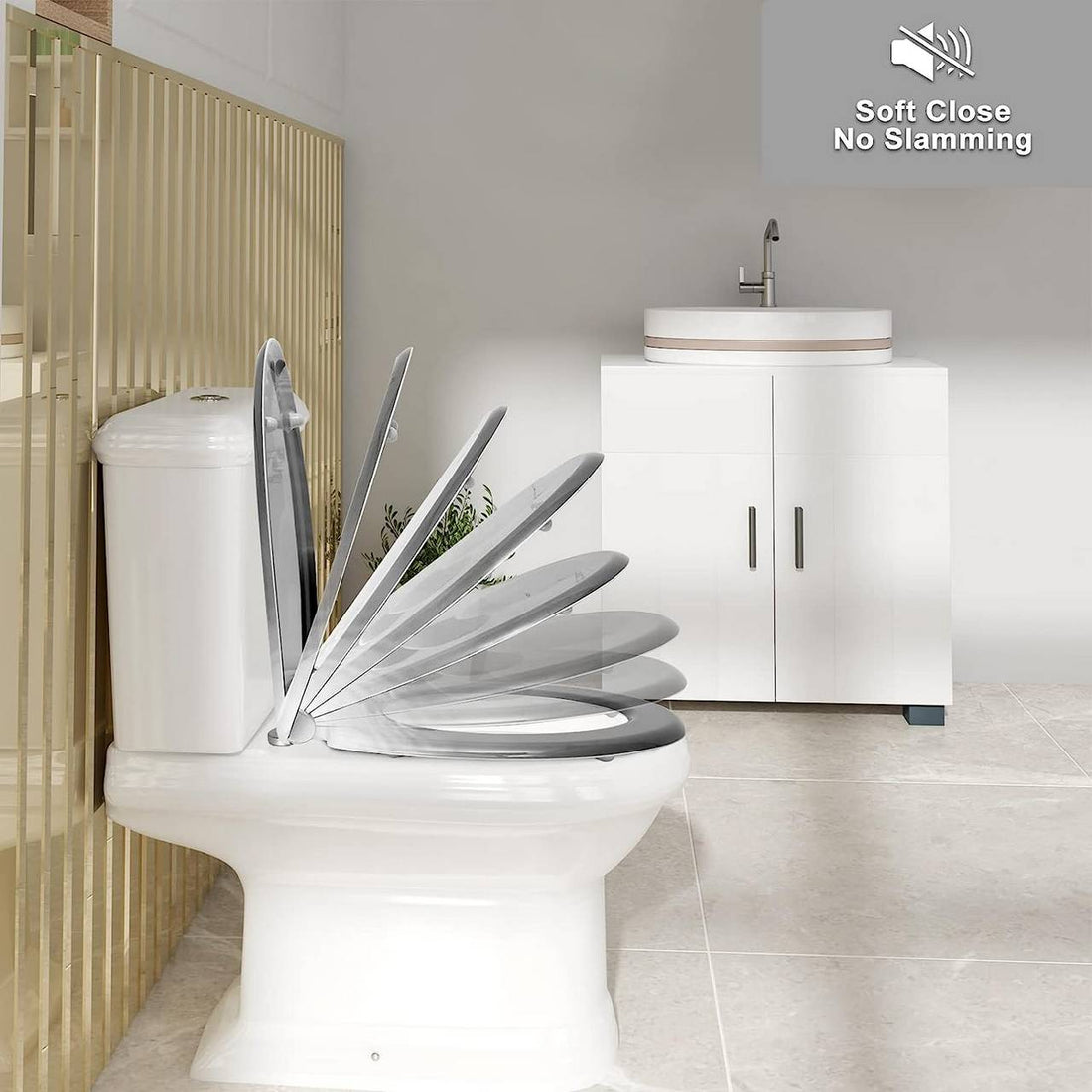 Toilettensitz Duroplast mit Softclose und Schnellbefestigung | Schwarz Stein