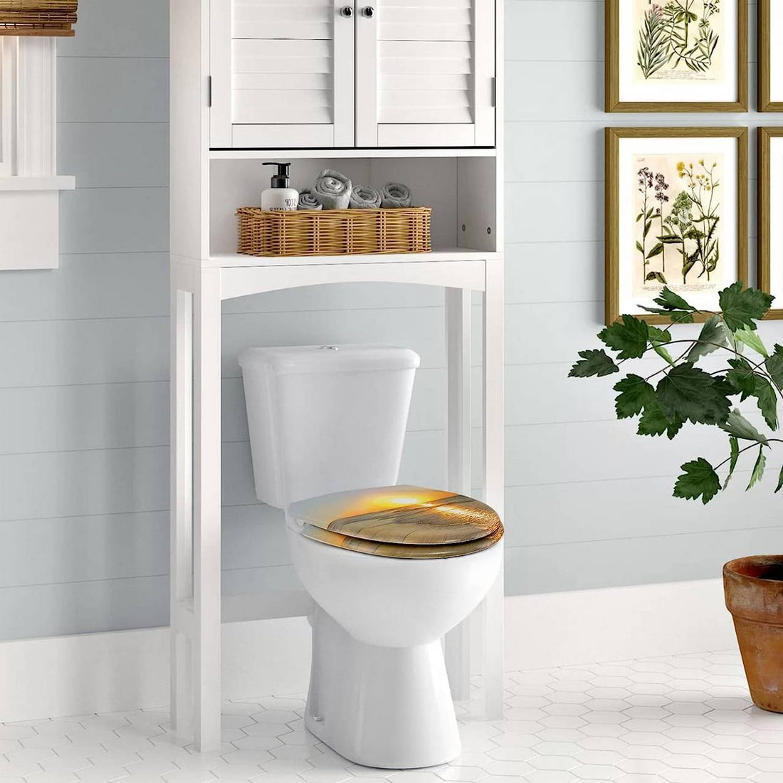 WC-Sitz O-Form mit Sonnenaufgang-Motiv Softclose und Schnellverschluss