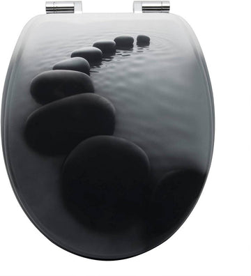 Toiletbril met softclose van MDF met zwart steenpatroon | Zwart