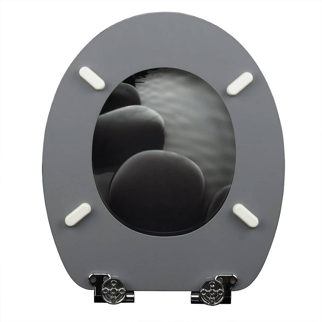 Toiletbril met softclose van MDF met zwart steenpatroon | Zwart