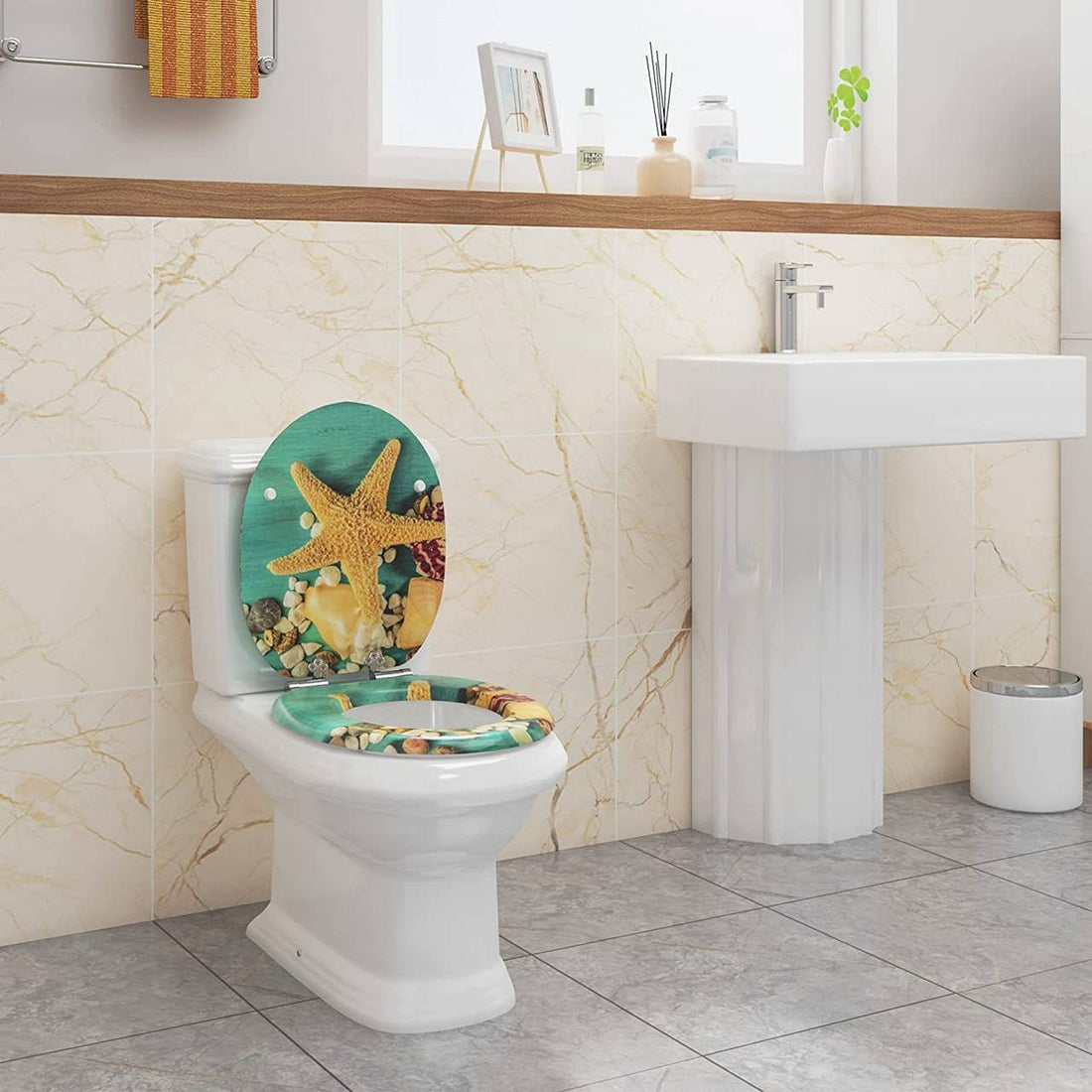 MDF-Toilettensitz mit Absenkautomatik Seestern-Design