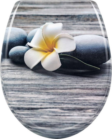 WC-zitting met softclose en bloemendessin | Witte Frangipani | 45x37x3,8 cm