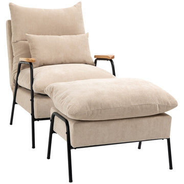 Gestoffeerde relaxfauteuil met voetenbankje | Kleur: Bruin | Afmetingen: 91,5x68x88 cm