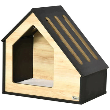 Hondenkennel voor binnen | Kleur: naturel/koffiebruin/crème | Afmetingen: 60x40x59,2 cm