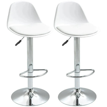 2 verstelbare barkrukken - Draaibare set | Kleur: Wit | Afmetingen: 42x40x82-104 cm