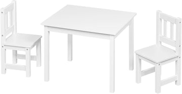 Kindertafel met 2 kinderstoelen voor kinderkamer | Wit | 60x50x48,5 cm