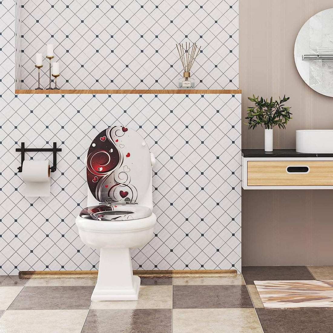 Toilettensitz mit Absenkautomatik, MDF und ovaler Form