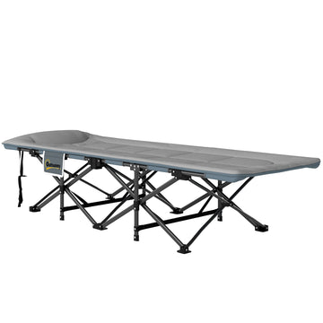 Veldbed met matras en kussen, inklapbaar campingbed | Kleur: Grijs | Afmetingen: 67x187x37 cm