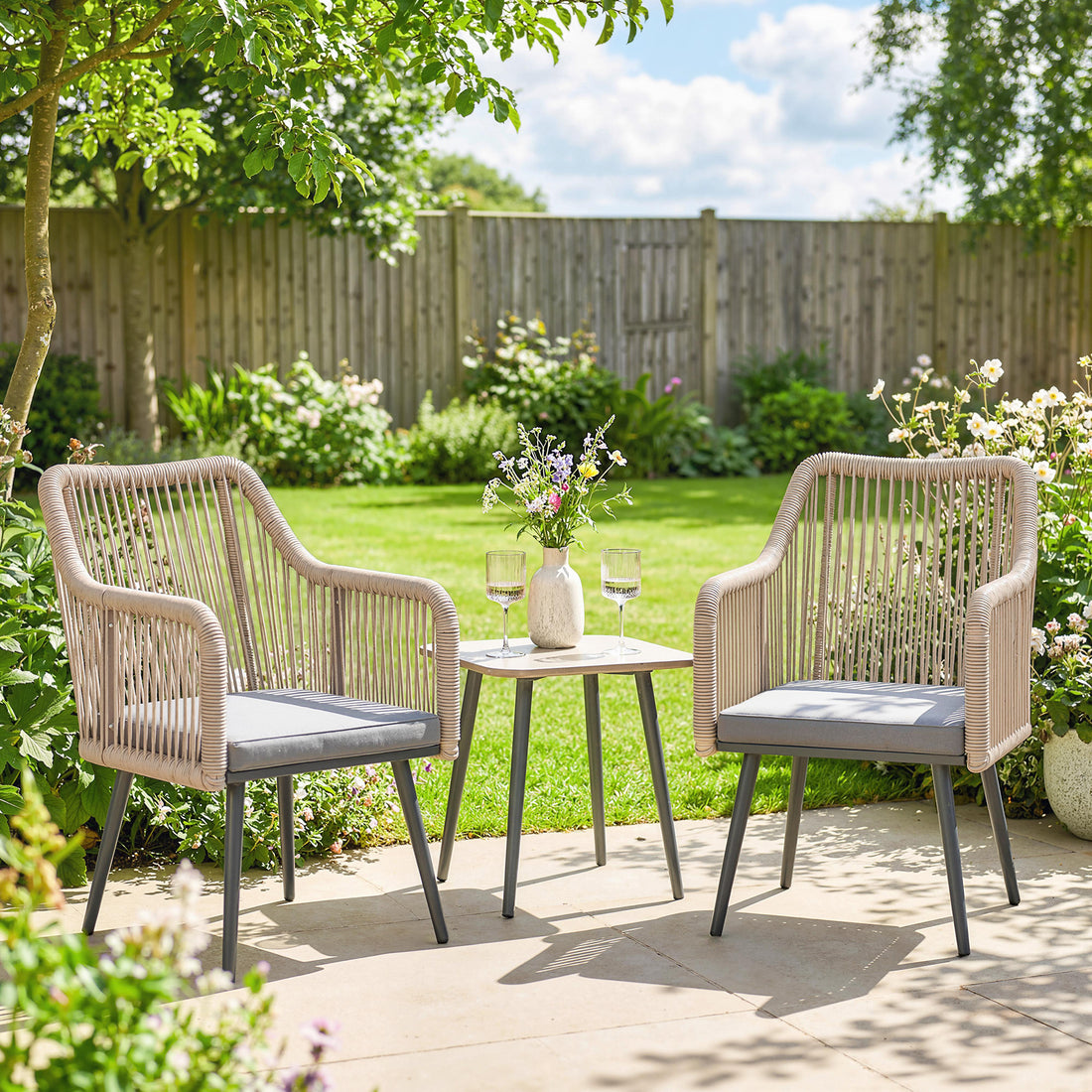 Tuinstoelen 2-delige set met armleuningen | Kleur: Hellgrau | Afmetingen: 54x65x80 cm
