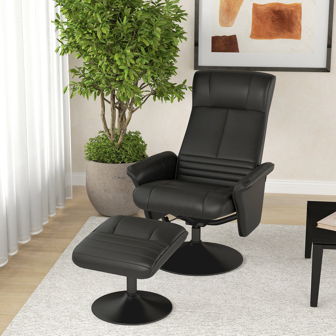 Relaxliege mit Hocker - Gepolsterter Sessel | Farbe: Grau | Abmessungen: 71x69x104 cm