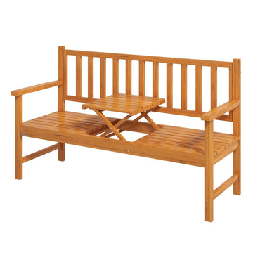 Houten tuinbank met uitklaptafel - Buitenbank | Kleur: Lichtbruin | Afmetingen: 153x56x91 cm