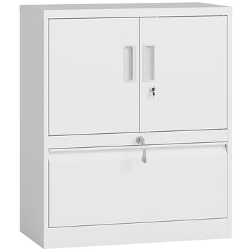 Stalen archiefkast met 2 deuren en lade, afsluitbaar | Kleur: Wit | Afmetingen: 40x80x95 cm