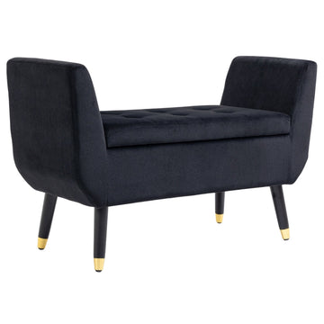Opbergbankje met fluwelen bekleding en opbergruimte | Kleur: Zwart | Afmetingen: 107x42x65 cm