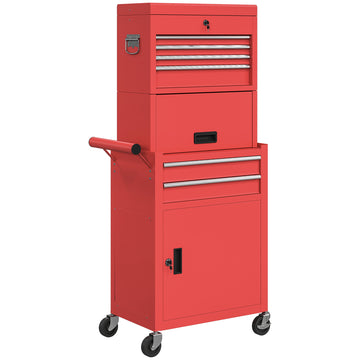 Gereedschapswagen 6 laden en 2 kasten | Kleur: Rood | Afmetingen: 33,5x60,5x131 cm