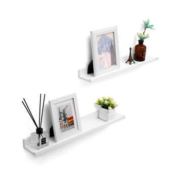 Zwevende wandplanken set - wit - hoogglans MDF - 2 stuks - 60 x 10 x 5/2 cm