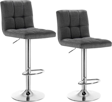 Draaibare verstelbare barstoelen met linnen zitting 2 stuks | Donkergrijs | 44x38x92-114 cm