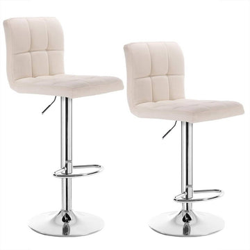 Draaibare verstelbare barkrukken 2-delige set linnen | Crèmewit | 44x38x92-114 cm
