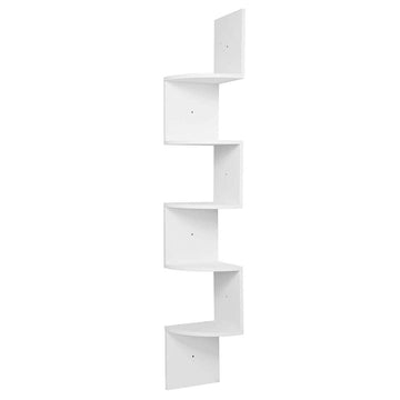 Hoekwandrek met 5 planken voor boeken cd's en dvd's | Wit | 25x156x25 cm