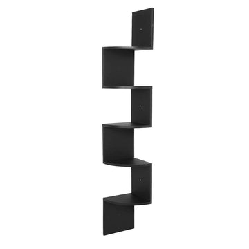Hoekwandrek 5 planken voor boeken cd's en dvd's | Zwart | 25x25x156 cm