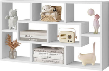 Wandrek met 8 vakken van houtmateriaal | Wit | 85x16x48 cm