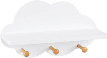 Kinderwandplank met 3 haken in wolkenvorm | Wit | 36x20,5x12 cm