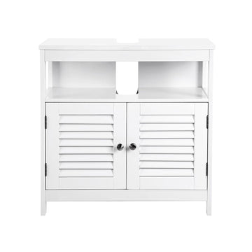 Wastafelonderkast met lamellendeuren, MDF, wit, 60 x 60 x 30 cm (B x H x D)