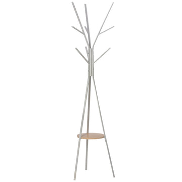 Kapstok - Staande kapstok met 8 haken en opbergplank | Kleur: Wit | Afmetingen: 45x45x180 cm