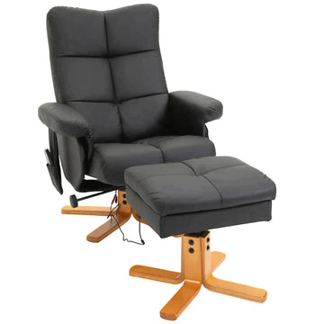 Massagefauteuil met voetenbank - 10-punts massage | Kleur: Zwart | Afmetingen: 80x86x99 cm