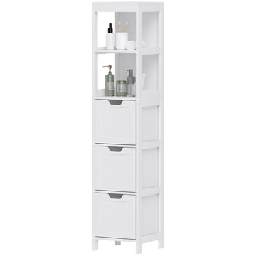 Badkamerkast met 2 planken en 3 laden | Kleur: Wit | Afmetingen: 30x30x142.4 cm