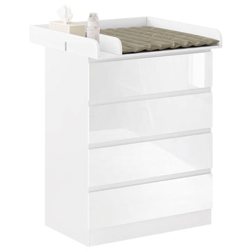 Wickelcommode met afneembare verschoonopzet en 4 laden | Hoogglans wit | 80x75x110 cm