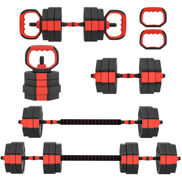 6-in-1 verstelbare dumbbellset 25 kg voor thuis | Kleur: Rood | Afmetingen: 18x125x18 cm