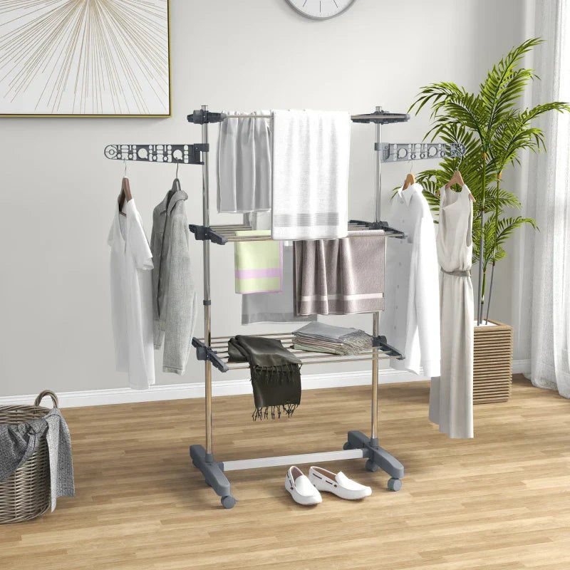 Opvouwbaar kledingrek met wielen - Droogrek | Kleur: Grijs | Afmetingen: 55x142x152 cm