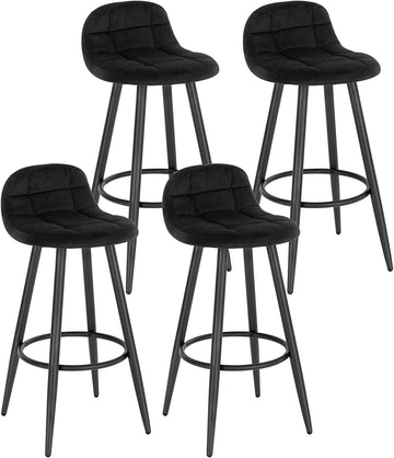 4-delige fluwelen barstoelenset met rugleuning en voetsteun | Zwart | 39x31x84 cm