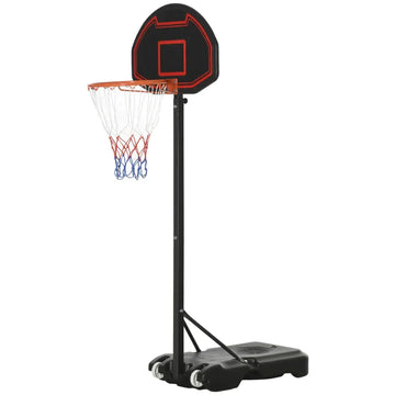 Verstelbare basketbalstandaard voor kinderen | Kleur: Zwart | Afmetingen: 49x131x195-250 cm