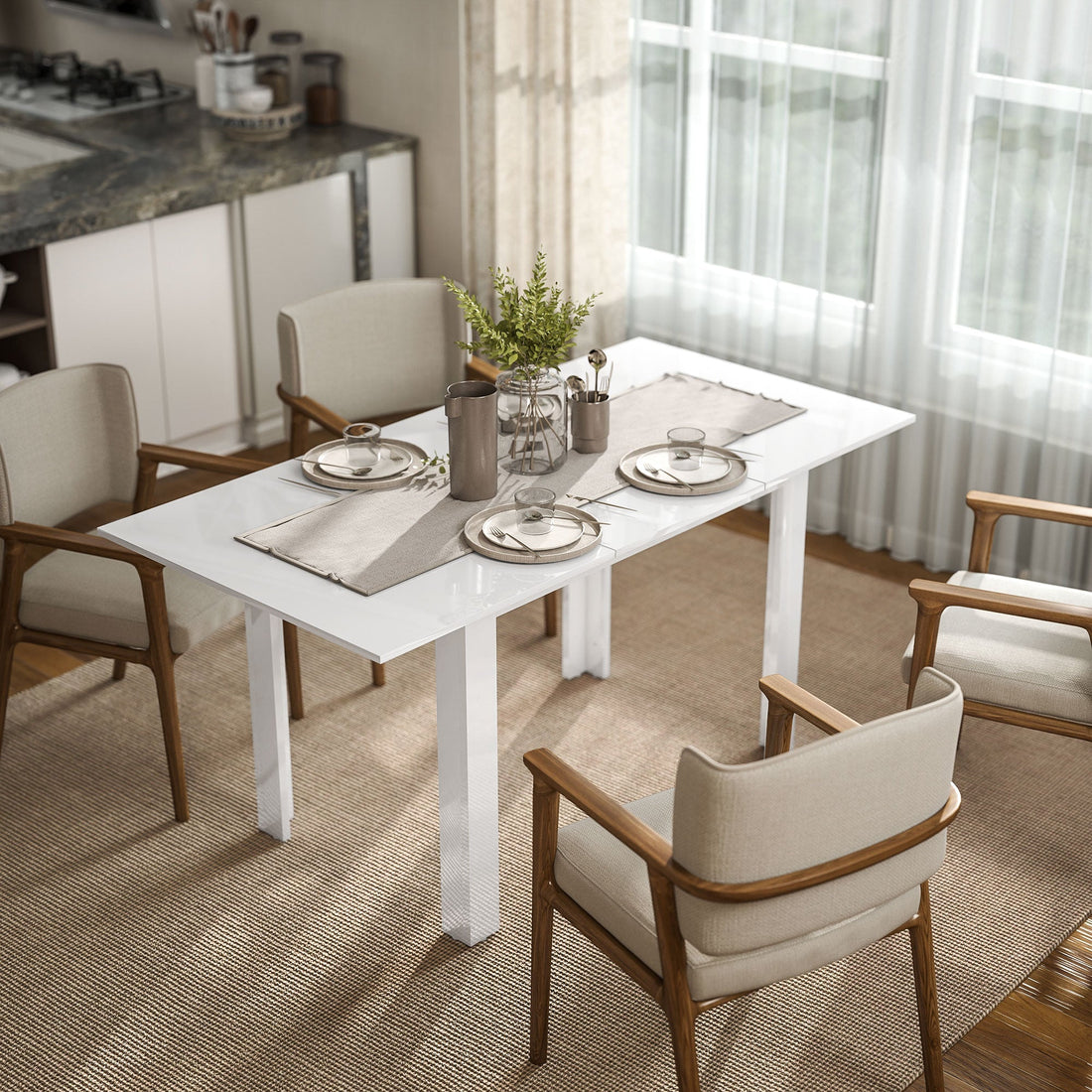 Uitschuifbare eettafel voor 4-6 personen | Kleur: Wit | Afmetingen: 80x120-160x78 cm
