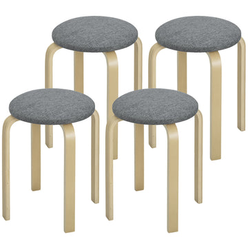 Set van 4 gestoffeerde, stapelbare krukjes | Kleur: Grijs + Bruin | Afmetingen: 40x40x45 cm