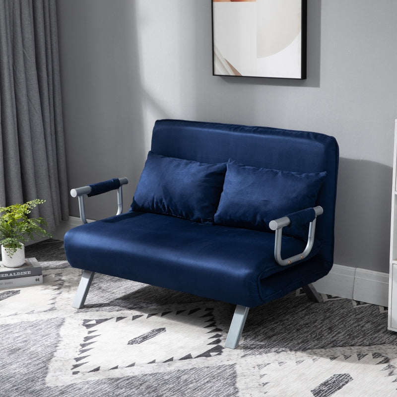 2-zits slaapbank met verstelbare rugleuning | Kleur: Blauw | Afmetingen: 111x80x78 cm