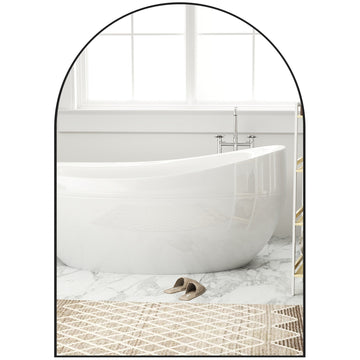 Gebogen badkamerspiegel met zwart frame | Kleur: Zwart | Afmetingen: 50x3x70 cm