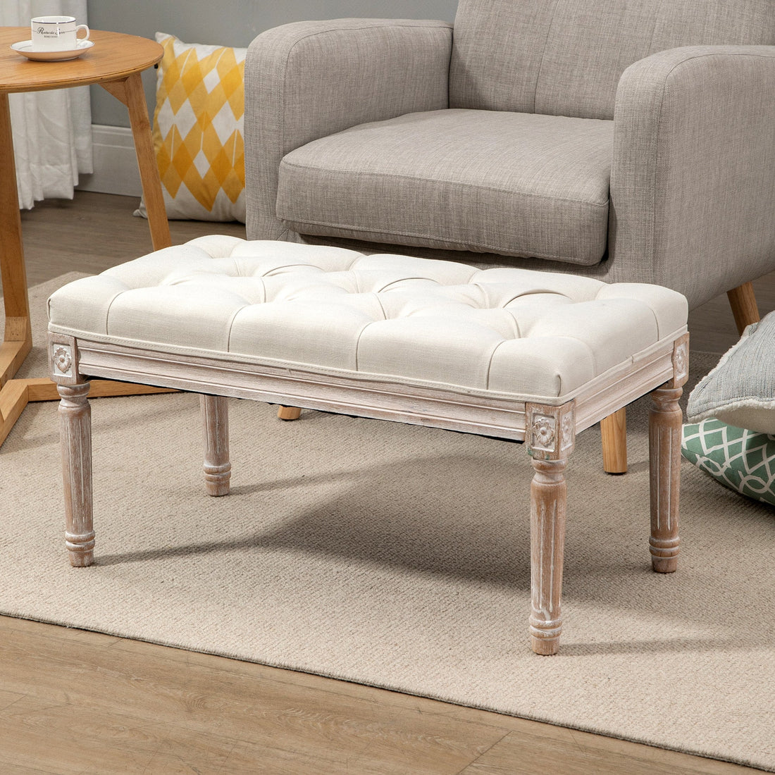 Gestoffeerde voetenbank - beklede bank | Kleur: Bruin | Afmetingen: 40x80x43 cm